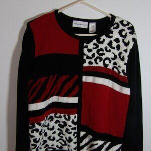 Alfred Dunner Women's Grannycore Black Red White Sweater Size Large